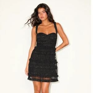 Lulu's Coveted Choice Black Mesh Ruched Mini Dress Party Size Large NWT